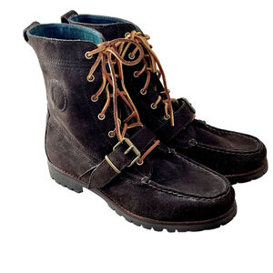 Polo Ralph Lauren Brown Suede Ranger Boots Men’s 9D Plaid Lining Lace Up
